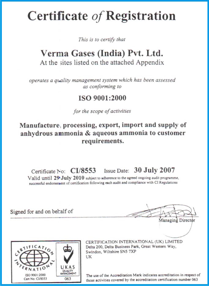 Verma Group ISO 9001:2000 Certificate